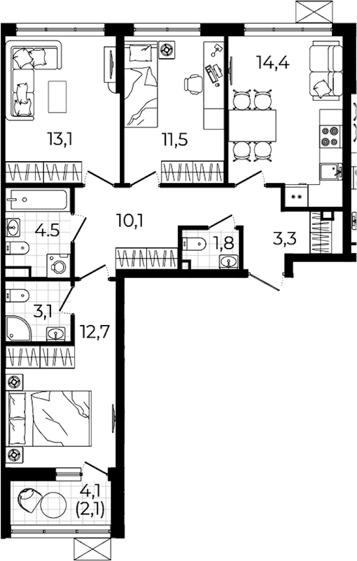 3-комнатная квартира 76.6 м², 2/12 эт., ЖК «А101 Всеволожск»